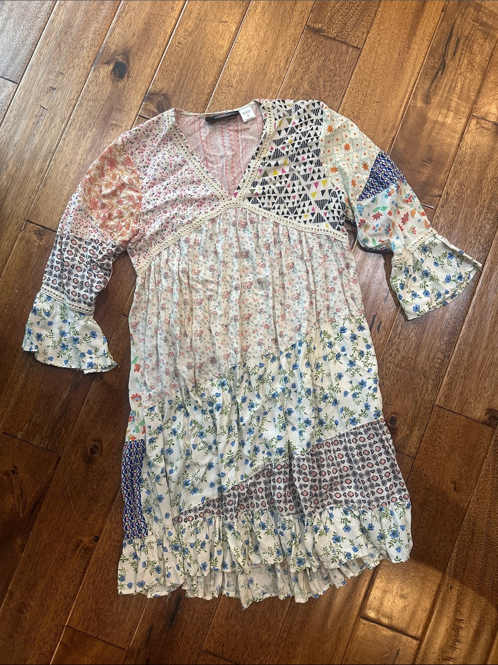 The Pyramid Collection Cream Multi Patchwork Floral Kids Dress